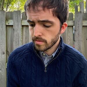 Brooks Brothers Men's Dark Blue Zip-Up Sweater (Italian Yarn)